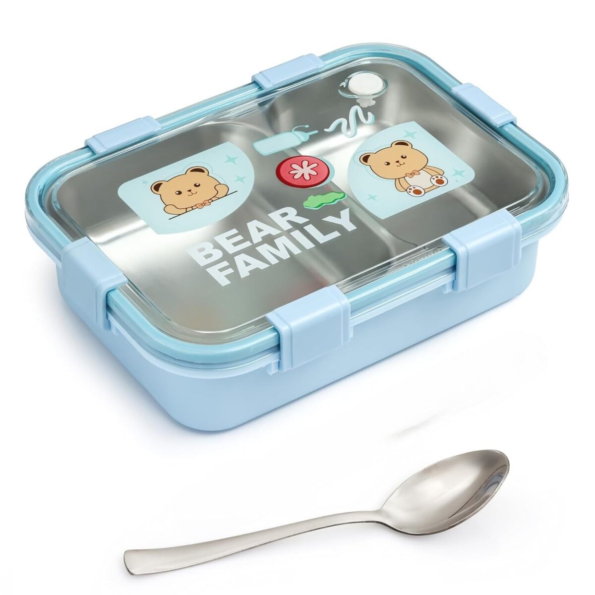 Bear Family Stainless Steel Lunch Box 2 Compartment