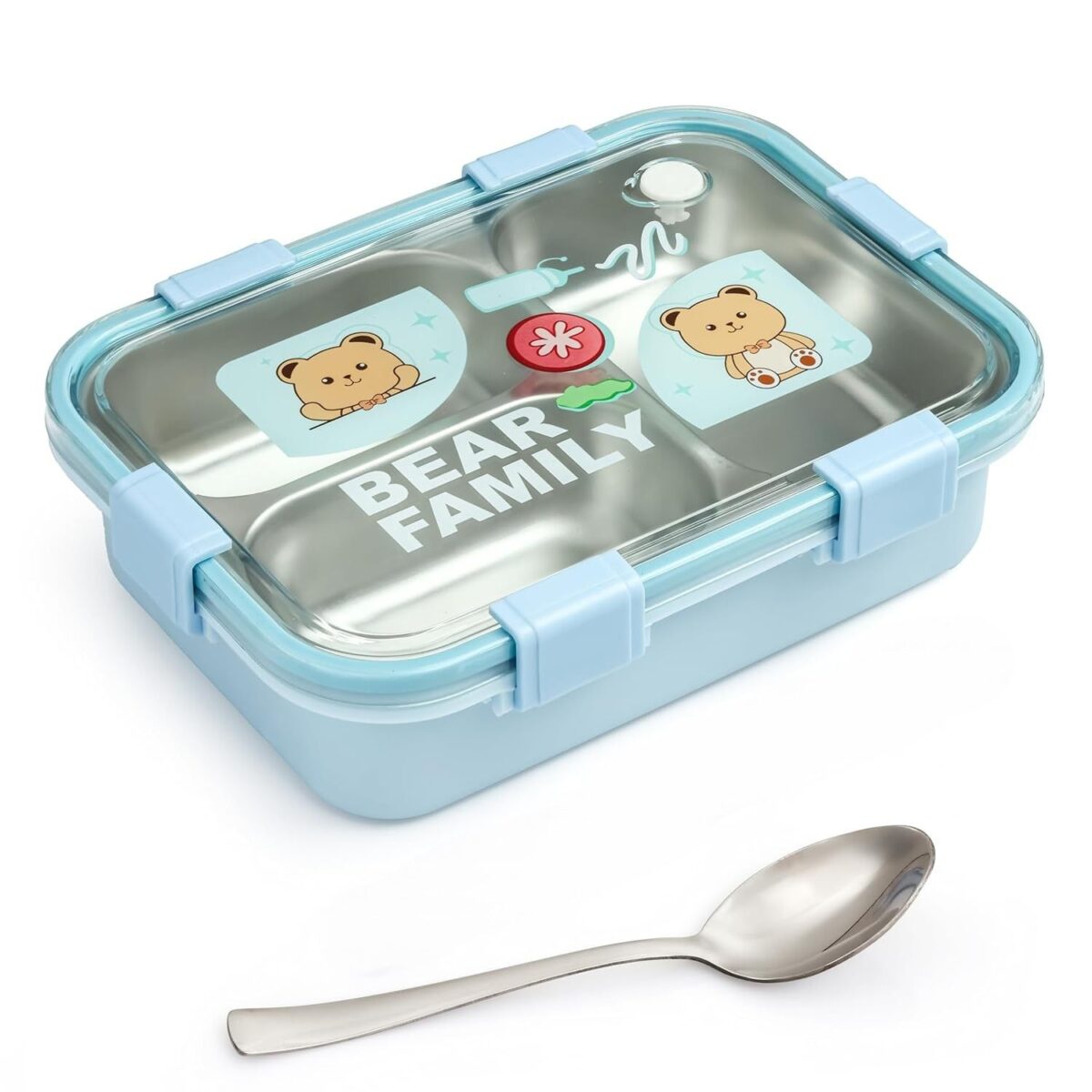 Bear Family Stainless Steel Lunch Box 3 Compartment
